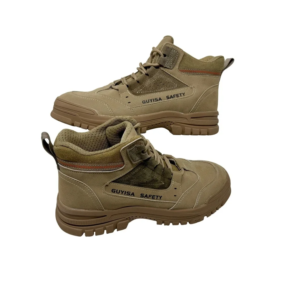 GUYISA Safety Tan Work Hiking Boots Mid Top Steel Toe GB21148-2020 Men's Sz 44